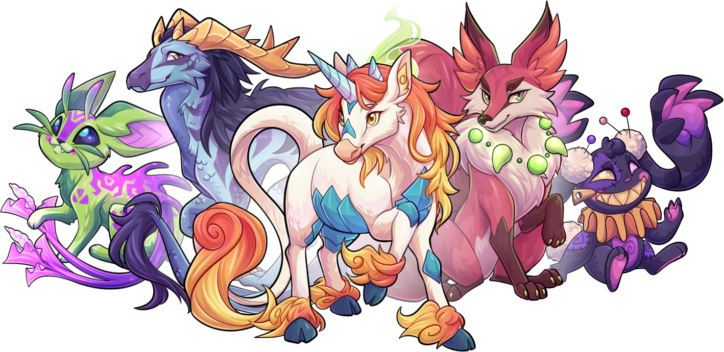 A colorful gathering of Santae’s fantasy pet companions